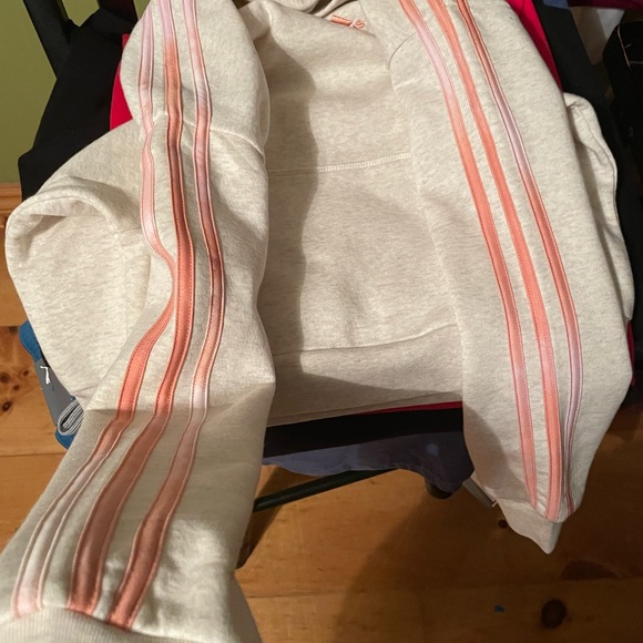 NWT adidas 3-Stripe Girls Fleece Hoodie. “Tan Heather”/Pink. Size: Small(7/8) - Picture 13 of 16
